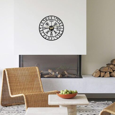 Unique Viking Decor Metal Black Wall Clock 13.5x13.5 Inches, Norse Pagan Decorative Clocks for Walls,Viking Gifts for Men, Matte Paint Metal Wall Clocks for Living Room Decor in Saudi Arabia
