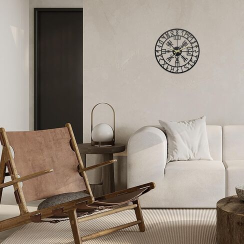 Unique Viking Decor Metal Black Wall Clock 13.5x13.5 Inches, Norse Pagan Decorative Clocks for Walls,Viking Gifts for Men, Matte Paint Metal Wall Clocks for Living Room Decor in Saudi Arabia