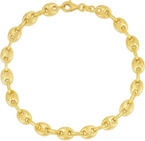 Savlano 925 Sterling Silver Puffed Mariner Link Chain Bracelet-18K Gold Plated Hollow Anchor Chain Bracelet for Women & Girls Comes with Gift Box- Made in Italy in Saudi Arabia