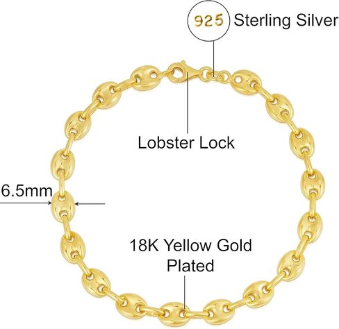 Savlano 925 Sterling Silver Puffed Mariner Link Chain Bracelet-18K Gold Plated Hollow Anchor Chain Bracelet for Women & Girls Comes with Gift Box- Made in Italy in Saudi Arabia