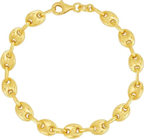 Savlano 925 Sterling Silver Puffed Mariner Link Chain Bracelet-18K Gold Plated Hollow Anchor Chain Bracelet for Women & Girls Comes with Gift Box- Made in Italy in Saudi Arabia