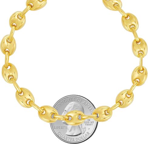 Savlano 925 Sterling Silver Puffed Mariner Link Chain Bracelet-18K Gold Plated Hollow Anchor Chain Bracelet for Women & Girls Comes with Gift Box- Made in Italy in Saudi Arabia