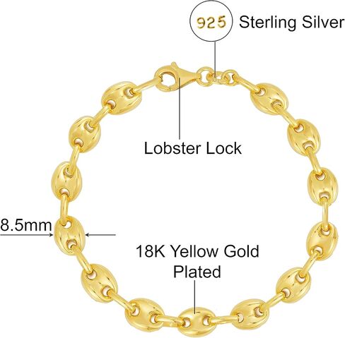 Savlano 925 Sterling Silver Puffed Mariner Link Chain Bracelet-18K Gold Plated Hollow Anchor Chain Bracelet for Women & Girls Comes with Gift Box- Made in Italy in Saudi Arabia