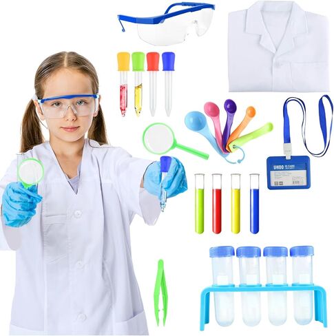 PLULON 23 Pieces Kids Scientist Costume Lab Coat with Science Experiment Kit Dress Up Pretend Cosplay School Projects for Kids Boys Girls Halloween Party Costumes in Saudi Arabia