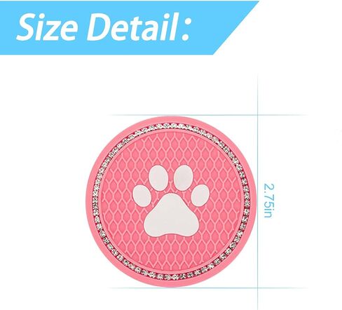 2PCS Universal Bling Car Cup Coaster, Rhinestone Car Accessories, 2.75 inch Dog Paw Car Cup Holder Insert Mat Pad Set,Suitable for Most Car Interior (Black/Multicolor) in Saudi Arabia