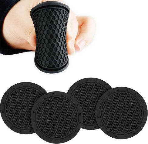 Car Cup Coaster, 4PCS Universal Non-Slip Cup Holders Embedded in Ornaments Coaster, Car Interior Accessories, Black in Saudi Arabia