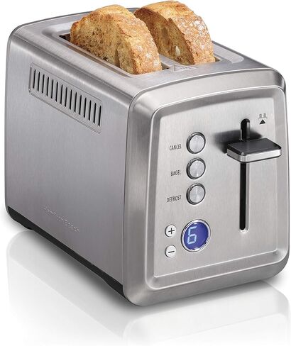Hamilton Beach 2 Slice Toaster with Extra-Wide Slots, Bagel Setting, Toast Boost, Slide-Out Crumb Tray, Auto-Shutoff & Cancel Button, Defrost Function, Stainless Steel (22794) | Browning Control With 7 Shades | Auto Shutoff | Toast Boost | Slide-Out Crumb in Kuwait