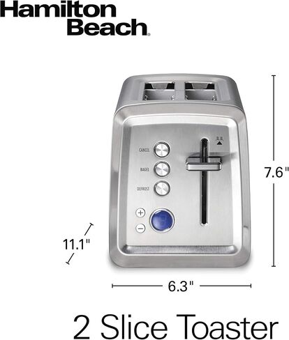 Hamilton Beach 2 Slice Toaster with Extra-Wide Slots, Bagel Setting, Toast Boost, Slide-Out Crumb Tray, Auto-Shutoff & Cancel Button, Defrost Function, Stainless Steel (22794) | Browning Control With 7 Shades | Auto Shutoff | Toast Boost | Slide-Out Crumb in Kuwait