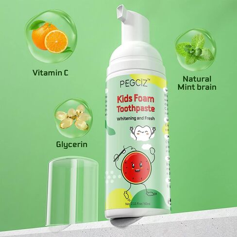 Foam Toothpaste Kids,Toddler Whitening Toothpaste with Low Fluoride & Natural Formula to Reduce Plaque,Kids Foaming Toothpaste for U Shaped Toothbrush for Children (Strawberry&Watermelon) in Saudi Arabia