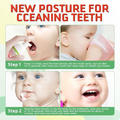 Foam Toothpaste Kids,Toddler Whitening Toothpaste with Low Fluoride & Natural Formula to Reduce Plaque,Kids Foaming Toothpaste for U Shaped Toothbrush for Children (Strawberry&Watermelon) in Saudi Arabia