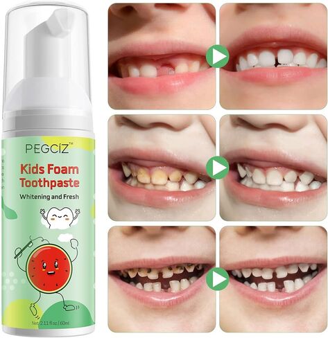 Foam Toothpaste Kids,Toddler Whitening Toothpaste with Low Fluoride & Natural Formula to Reduce Plaque,Kids Foaming Toothpaste for U Shaped Toothbrush for Children (Strawberry&Watermelon) in Saudi Arabia