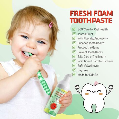Foam Toothpaste Kids,Toddler Whitening Toothpaste with Low Fluoride & Natural Formula to Reduce Plaque,Kids Foaming Toothpaste for U Shaped Toothbrush for Children (Strawberry&Watermelon) in Saudi Arabia
