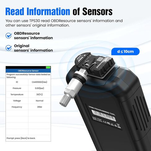 أداة برمجة OBDResource TPMS TPMS TPS30 إصدار 2024 أداة إعادة تعلم TPMS مع 4 قطع من مستشعرات TPMS (315+433 ميجاهرتز) إعادة تعيين تنشيط التشخيص جميع مستشعرات TPMS المعروفة، مستشعرات TP القابلة للبرمجة in Kuwait