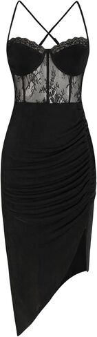 CIDER Lace Ruched Split Cami Midi Dress in Saudi Arabia