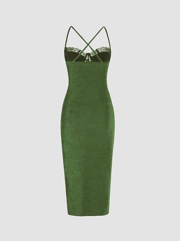 CIDER Lace Ruched Split Cami Midi Dress in Saudi Arabia