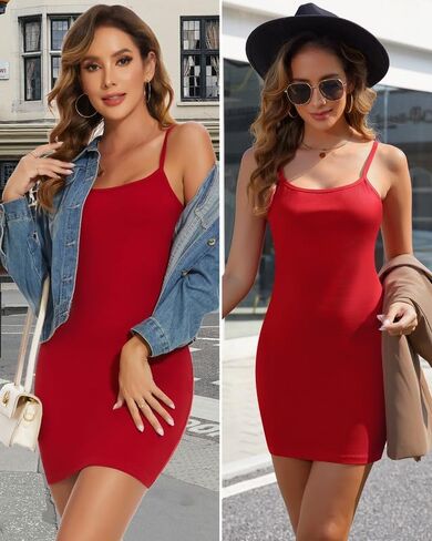 SHAPERIN Women's Ribbed Backless Bodycon Mini Dress Spaghetti Strap Club Party Sexy Short Cami Dresses in Kuwait
