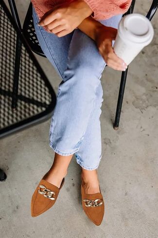 Mskilder Mules for Women Flats Metal Chain Pointed Toe Slip-on Backless Loafers Slides Flat Shoes in Saudi Arabia