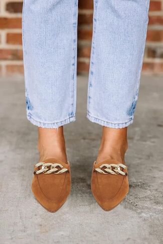 Mskilder Mules for Women Flats Metal Chain Pointed Toe Slip-on Backless Loafers Slides Flat Shoes in Saudi Arabia