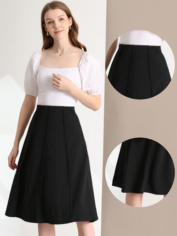 Allegra K High Waisted Skirts for Women's Vintage Solid Color Below Knee Pleated Flared Skirt in Saudi Arabia
