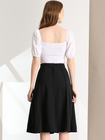 Allegra K High Waisted Skirts for Women's Vintage Solid Color Below Knee Pleated Flared Skirt in Saudi Arabia
