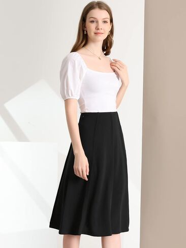 Allegra K High Waisted Skirts for Women's Vintage Solid Color Below Knee Pleated Flared Skirt in Saudi Arabia