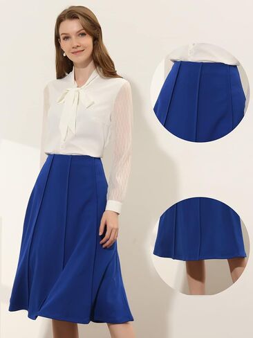 Allegra K High Waisted Skirts for Women's Vintage Solid Color Below Knee Pleated Flared Skirt in Saudi Arabia