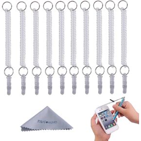 Wisdompro Stylus Tether, 10 Pack of Detachable Elastic Coil Tether Strings/Lanyards with 3.5mm Earphone Jack for Stylus Pens - Black
