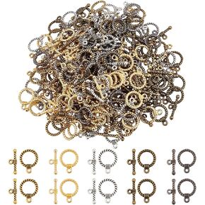 SUPERFINDINGS 150 Sets 5 Colors Round Toggle Clasps Tibetan Style T-Bar Closure Bracelet Jewelry Clasp for Necklace Bracelet Jewelry Making DIY Craft