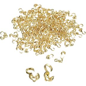 uxcell 400Pcs Open Bead Tips Knot Covers, Metal Clamshell Crimp Fold-Over Calotte Ends Caps for Jewelry Making DIY Crafts (4mm/0.16 Inch Cup, Black)