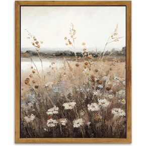 KBKBART Framed Vintage Canvas Wall Art, Retro French Country Garden Women Flower Classical Painting Bedroom Art Print, Rustic Vintage Wall Decor Ready To Hang for Bathroom, Living Room, Office,