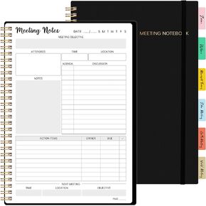 Meeting Notebook for Work - Meeting Schedule Notebook, 7'' x 10'', Work Notebook for note taking, 80pcs Undated Pages, Elastic Band, Sturdy Binding, 18pcs Page Separated Stickers