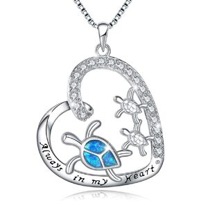 Turtle Necklace 925 Sterling Silver Love Heart Mom Daughetr Child Pendant Necklaces Turtle Animal Jewelry Birthday Christmas Mothers Day Gifts for Women