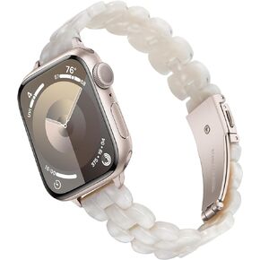 TRUMiRR Band for Apple Watch Series 9 8 7 Women, Slim Resin Watchband Stainless Steel Buckle Strap for iWatch SE (2nd Gen) Series 9 8 7 6 5 4 3 2 1