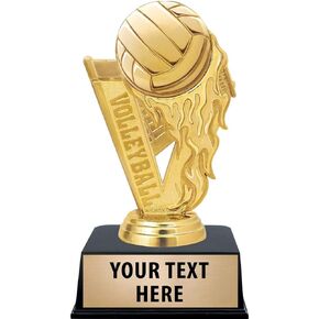 Crown Awards Volleyball Trophies with Custom Engraving, 6" Personalized Gold Fireball Volleyball Trophy On Black Base Prime