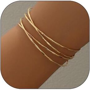 Arm Bracelet Cuff Bangle Minimalist Gold Metal Coil Arm Cuff Bracelets for Women Girls Irregular Wave Chunky Cuff Bangle Armband Statement Party Jewelry