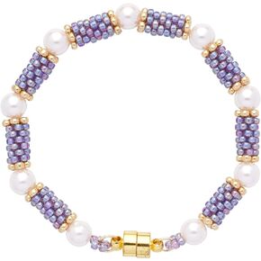 Enchanting Purple Natural Pearl Bracelet with European and American Style Glass Beads, Romantic Night YWMW Design