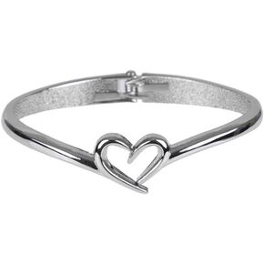Unique Open Heart 7 Inches Stainless Steel Womens Cuff Bangle Bracelet Jewelry (Silver)