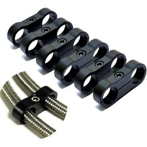 4AN Black Hose Aluminum Clamp-AN Hose Separator Fuel line Mounting Clamps Aluminum Hose Fitting Adapter Great for 3/8 Fuel Hose, Oil Line, Brake Line, Water Pipe and Gas Line,6Pcs/Pack,Black