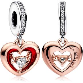 925 Sterling Silver Charms with 5A Cubic Zirconias for Bracelet Necklace Rose Flower Lucky Clover Medallion Pendant Beads Rabbit Heart Clip Murano Glass Charm Jewellery Gift for Women Girls