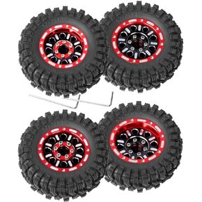عجلات خرز RC 1.2 وإطارات 1.2 قابلة للتعديل 4 إطارات إزاحة لـ 1/18 TRX4M 1/24 SCX24 RC سيارة زاحفة، 1.2 عجلات خرز قابلة للتعديل 4 إطارات إزاحة سلبية (4 قطع أسود مع أحمر)