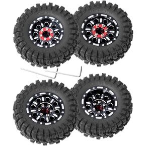 RC 1.2 Beadlock Wheels & 1.2 Tires Adjustable 4 Offsets Rims for 1/18 TRX4M 1/24 SCX24 RC Crawler Car,1.2 Beadlock Wheels Adjustable 4 Negative Offsets Rims (4pcs Black with Red)