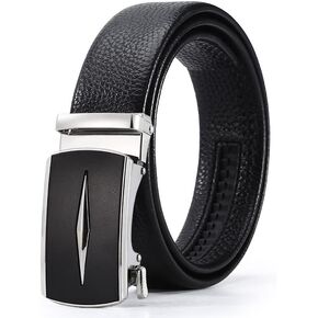 Men's Leather Ratchet Belt, Slide Adjustable Belt For Gift Men Dress Pant Shirt Oxfords,Trim To Fit