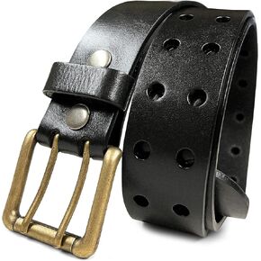 Ben Antique Twin Roller Buckle Vintage One-Piece 100% Leather Jean Belt 1-1/2" Wide