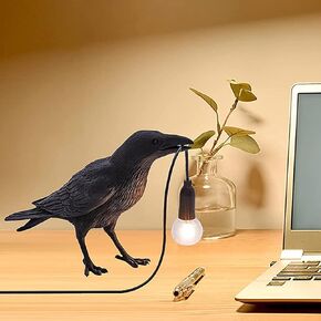 Raven Desk Lamp, Black Resin LED Bird Lamp for Bedroom/Office/Living Room/Farmhouse Art Deco with Plug (Left)