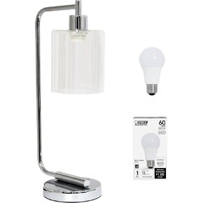 Simple Designs LD1036-WHT Bronson Antique Style Industrial Iron Lantern Desk Bedside Glass Shade Table Lamp, White