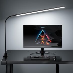 Deeloop LED Clip-on Reading Light, 20" Ultra-Long Chips Bright Desk Lamp, 10%-100% Stepless Dimming & 3 Color Modes Office Lamp with 360 Gooseneck Memory Function Clamp Light