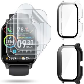 Watch Screen Protector (4+2Pack) Compatible for Nerunsa P66Dï¼ŒCase with Tempered Glass Film Hard PC Bumper Full Coverage Cover