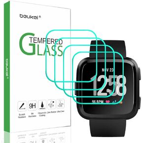 beukei (4 Pack) Designed for Fitbit Versa Lite Edition and Fitbit Versa Smart Watch Screen Protector Tempered Glass, Anti Scratch, Bubble Free