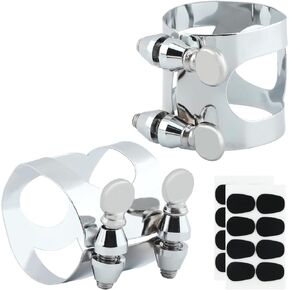 Clarinet Ligature Set, 2Pcs Clarinet Mouthpiece Ligature & 16Pcs Mouthpiece Cushion, Clarinet Ligature B Flat with Adjustable Screws for Clarinet Mouthpiece Woodwinds Instrument