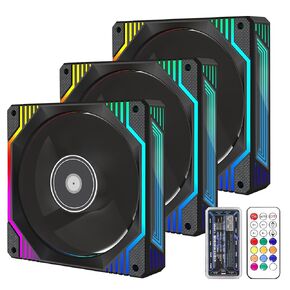 PANO-MOUNTS 120mm Infinity Mirror RGB Computer Fans 12V 6Pin Gaming PC LED CPU Case Cooler Chassis Quiet Fans with Adjustable Color Controlled by Remote 3-Pack Black